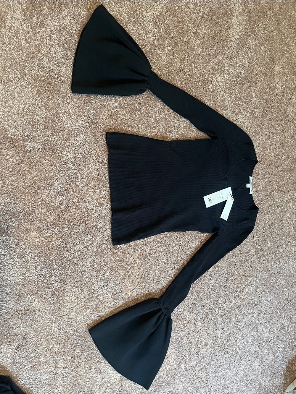 Elizabeth and James Black Bell-Sleeve Ribbed Top